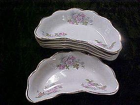 Dresden roses, crescent,bone dishes, set of six