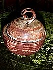 Pottery cache pot with lid, brown drip soft glaze