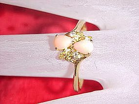 Gold filled costume ring, pink stones