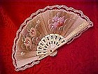 Hand painted  white cloth fabric  fan with lace