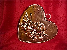Copper heart mold with love birds in nest