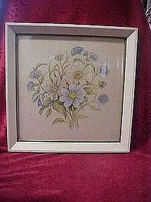 Vintage hand colored Empire flowers, framed print