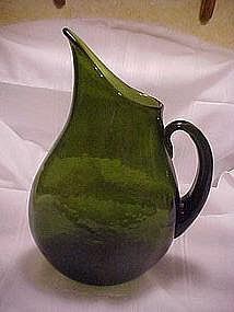 Blenko flat sided pitcher, design 967 in olive green