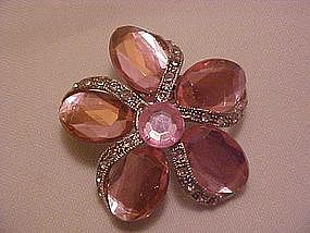 Pink flower pin, pink rhinestones