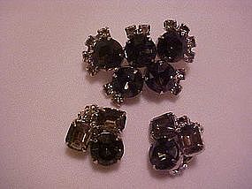 Three piece smoky rhinestone pin and earrings set