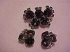 Three piece smoky rhinestone pin and earrings set