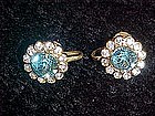 Coro blue topaz color rhinestone earrings, screw backs