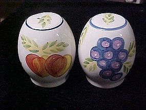 Hand painted grapes and peaches, salt and pepper