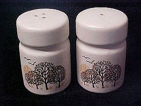 Bare tree, orchard, salt and pepper shakers