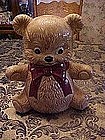 Vintage teddy bear cookie jar with big bow