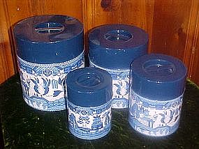 Vintage Blue willow metal cannister set