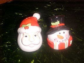 Santa and snowman head, salt and pepper shakers