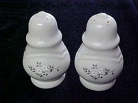 White flowers, stoneware  salt and pepper shakers