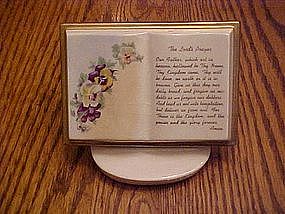 Lords Prayer book with stand. pansys and violets
