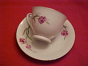 China cup and saucer with pink tulip design