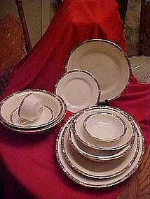 W.S. George China pieces, blue band, pink roses