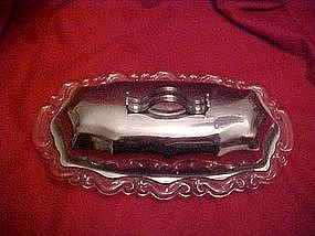 Glass butter dish with aluminum cover, nice