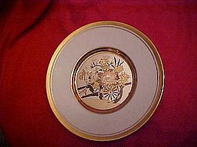 Chokin porcelain plate, Flower cart engraving