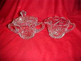 Lead crystal creamer and covered sugar bowl