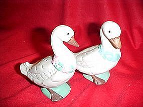 Unglazed porcelain geese salt and pepper shakers