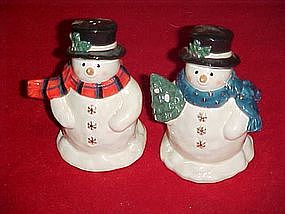 Snowman salt and pepper shakers, with gold snowflakes