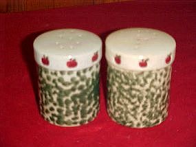 Green sponged  salt and pepper shakers with apples