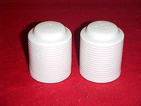 White porcelain spool  salt and pepper shakers