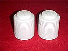 White porcelain spool  salt and pepper shakers