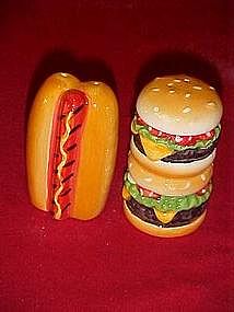 Hamburger and hot dog, ceramic salt and pepper shakers