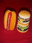 Hamburger and hot dog, ceramic salt and pepper shakers