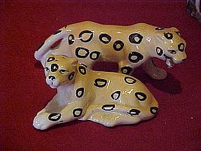 Vintage leopard wild cat salt and pepper shakers