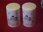 Homespun farm scene salt and pepper shakers