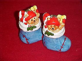 Stockings filled with toys,  salt and pepper shaker set