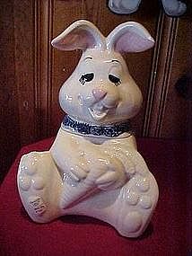 Doranne silly rabbit cookie jar, blue sponge scarf