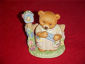 Sealed with a kiss, bear mailing letter figurine