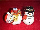 Snowman, salt and pepper shakers, with Christmas gifts