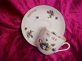 Lefton oversized "Mother"  cup and saucer with Violets