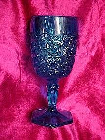 L.E. Smith daisy & button stemmed goblet,  peacock blue
