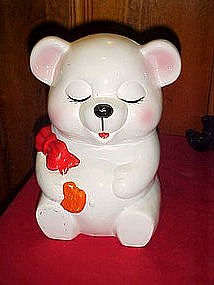 Blushing teddy bear cookie jar