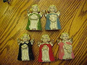 Set of 5 old china Christmas Angels with instruments