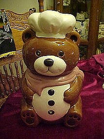 Chef bear with mauve kerchief, cookie jar