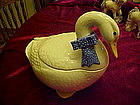 White goose cookie jar with blue polka dot bow