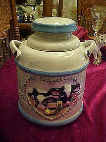 Milk can cookie jar with cows, heart and roses