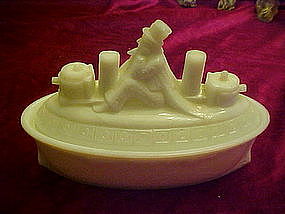 Uncle Sam on the Merrimac, milk glass candy container