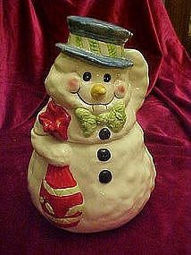 Snowman holding a sack, cookie jar