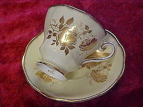 Royal Grafton cup and saucer, yellow, with gold roses