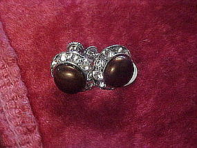 Vintage rhinestone earrings with brown centers