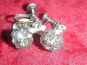 Vintage crystal rhinestone  dangle ball earrings