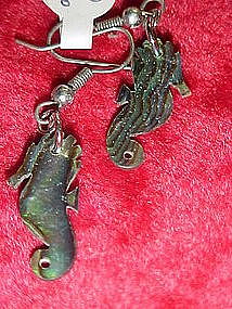 Abalone seahorse earrings for pierced ears