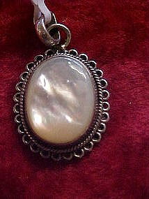 Pretty mother of pearl and sterling silver pendant